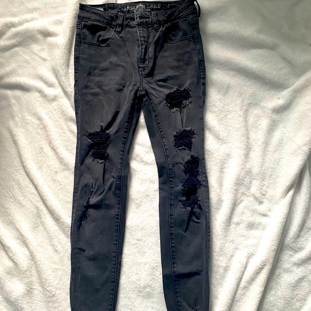 American Eagle black ripped skinny jeans